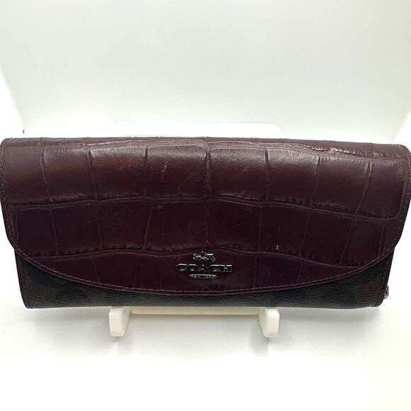 COACH QB Brown Oxblood Sig Mix Pop Slim Wallet - Picture 3 of 7